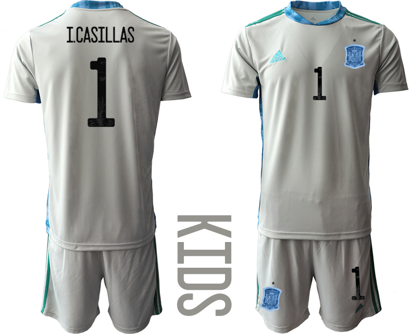 Youth 2021 European Cup Spain grey goalkeeper #1 Soccer Jersey->spain jersey->Soccer Country Jersey